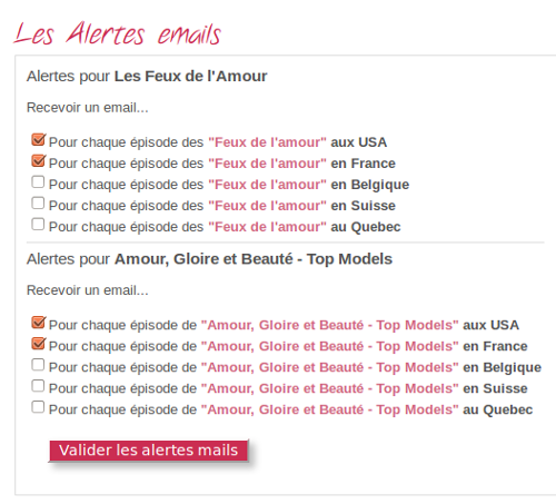s'inscrire aux alertes emails