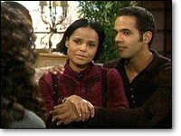 Neil (Kristoff St. John) et Drucilla (Victoria Rowell) annoncent leurs décisions à Lily. Les Feux de l'Amour, épisode 4287 (1 août 2006, TF1)