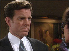 Jack (Peter Bergman) apprend la mauvaise nouvelle à Jill. Les Feux de l'Amour, épisode 8085 (3 mars 2005, CBS)