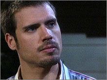 Nicholas (Joshua Morrow) dit à Sharon qu'il ne peut pas travailler avec Victoria. Les Feux de l'Amour, épisode 4853 (4 avril 2008, RTS)