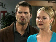 Nicholas Christian (Joshua Morrow) et Sharon essaient d'obtenir plus d'informations de Cassie. Les Feux de l'Amour, épisode 2452 (14 mai 2008, RTBF)