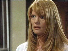 Phyllis (Michelle Stafford) reconnaît qu'elle a vu Lily et Daniel. Les Feux de l'Amour, épisode 2499 (18 juillet 2008, RTBF)