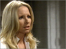 Christine (Lauralee Bell Martin) tente d'obtenir plus d'informations de la part de Daniel. Les Feux de l'Amour, épisode 2508 (31 juillet 2008, RTBF)