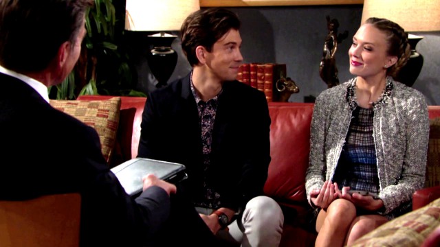 Abby (Melissa Ordway) et Zack (Ryan Ashton) tentent de convaincre Jack. Les Feux de l'Amour, épisode 8000 (17 juillet 2020, RTS)