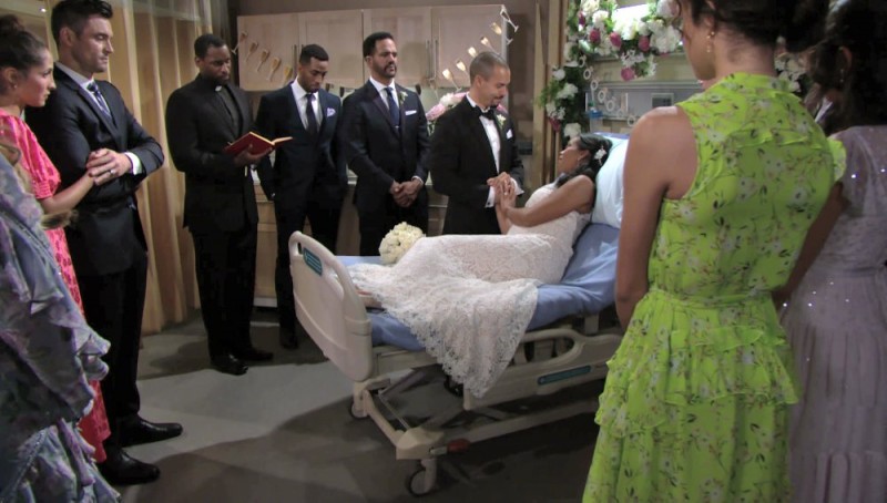 Hilary (Mishael Morgan) et Devon (Bryton James) se remarient. Les Feux de l'Amour, épisode 8220 (21 mai 2021, RTS)