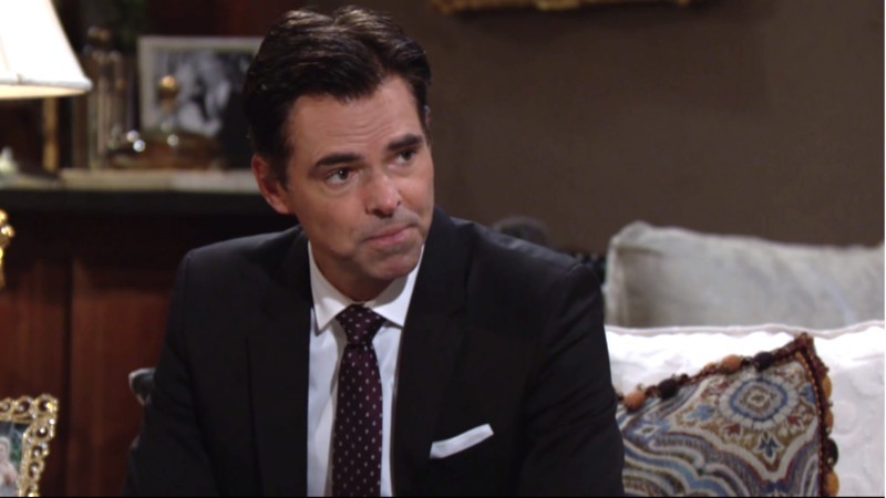 Billy (Jason Thompson) a l'occasion de s'expliquer auprès de Victor. Les Feux de l'Amour, épisode 6122 (10 août 2022, RTBF)