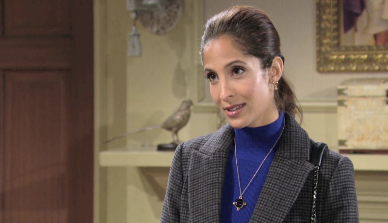 Lily (Christel Khalil) hésite à travailler de nouveau avec Billy. Les Feux de l'Amour, épisode 6222 (30 décembre 2022, RTBF)