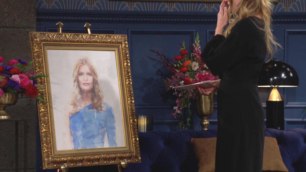 Les obsèques de Phyllis (Michelle Stafford) commencent. Les Feux de l'Amour, épisode 12594 (12 avril 2023, CBS)