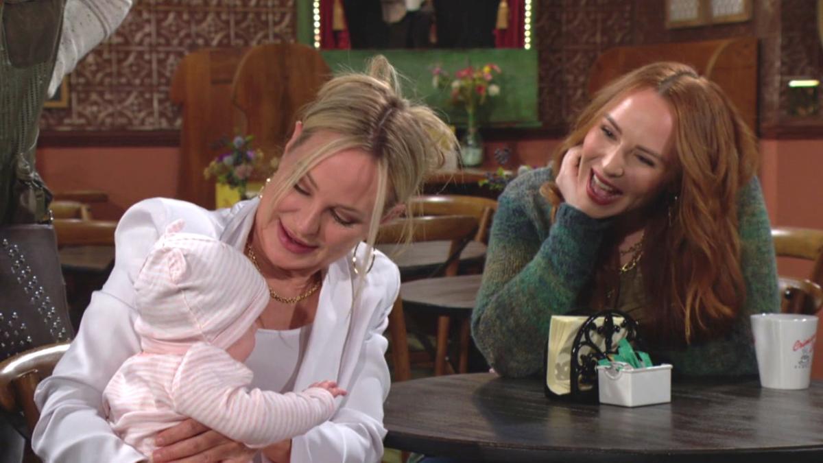 Sharon (Sharon Case) rencontre sa petite-fille, Aria. Les Feux de l'Amour, épisode 12596 (14 avril 2023, CBS)