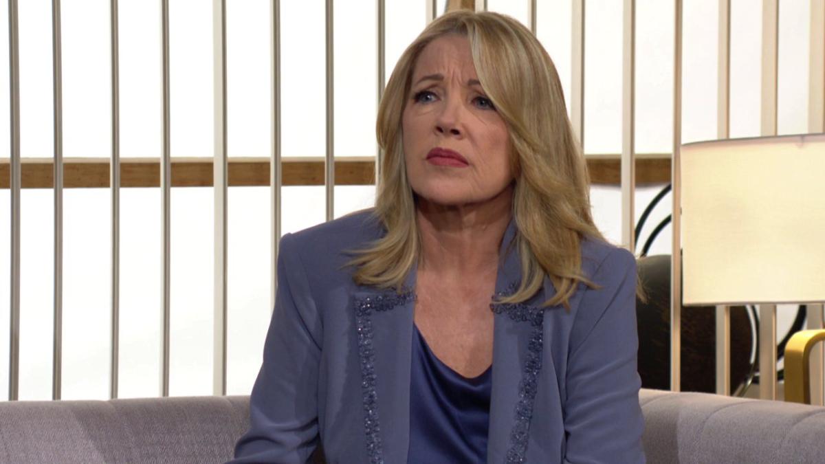 Nikki (Melody Thomas Scott) est dubitative face aux inquiétudes de ses enfants. Les Feux de l'Amour, épisode 12728 (19 octobre 2023, CBS)