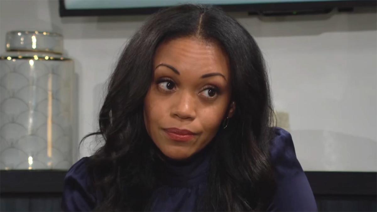 Amanda (Mishael Morgan) pousse Billy à réfléchir. Les Feux de l'Amour, épisode 12816 (27 février 2024, CBS)