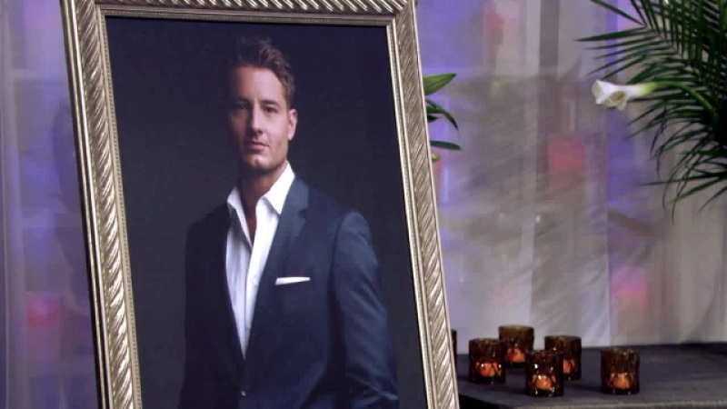 Famille et amis rendent hommage à Adam (Justin Hartley). Les Feux de l'Amour,
                     épisode 11004 (7 août 2024,
TVA)