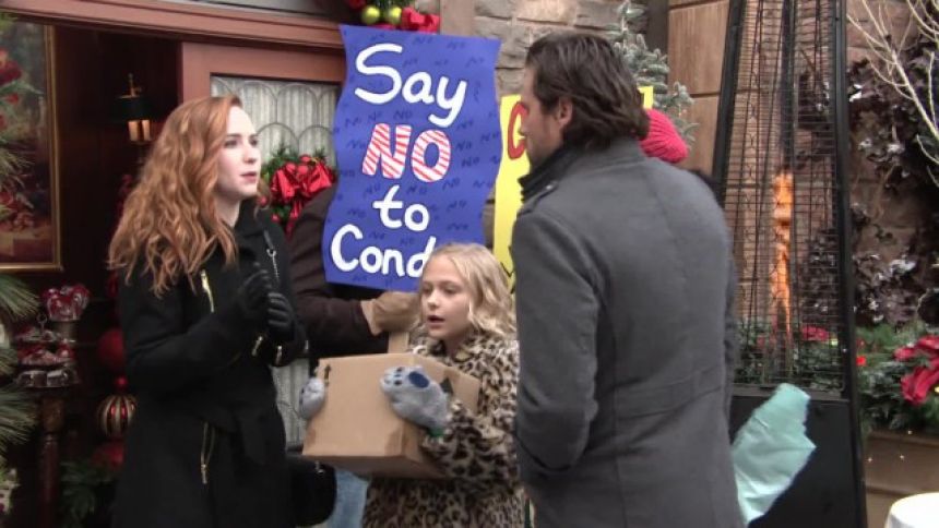 Mariah (Camryn Grimes), Faith et Nick manifestent pour sauver le parc Chancellor. Les Feux de l'Amour,
épisode 5653 (14 octobre 2020,
AUVIO)