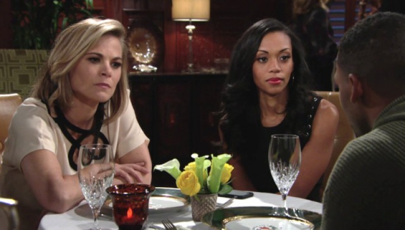 Hilary (Mishael Morgan) et Phyllis (Gina Tognoni) font pression sur Jordan. Les Feux de l'Amour,
                     épisode 8101 (22 décembre 2020,
TF1)