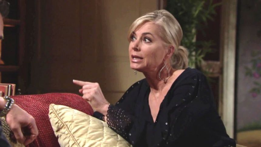 Ashley (Eileen Davidson) se méfie des véritables objectifs de Kyle (Michael Mealor). Les Feux de l'Amour,
épisode 8145 (24 février 2021,
TF1)