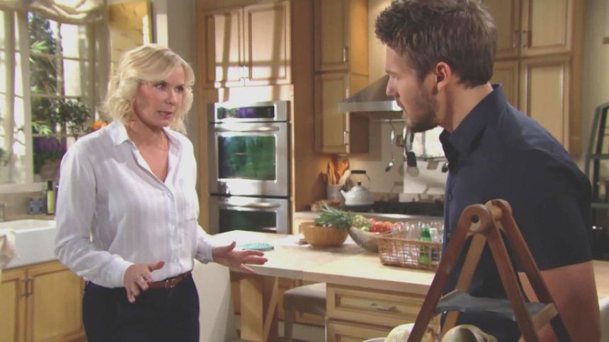 Brooke (Katherine Kelly Lang) met la pression sur Liam. Amour, Gloire et Beauté,
                     épisode 7884 (17 octobre 2019,
TF1PLUS)