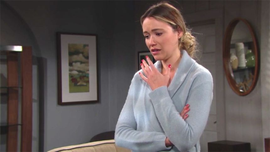 Florence (Katrina Bowden) apprend ce qu'a fait le docteur Buckingham... ! Amour, Gloire et Beauté,
épisode 8012 (20 avril 2020,
TF1PLUS)