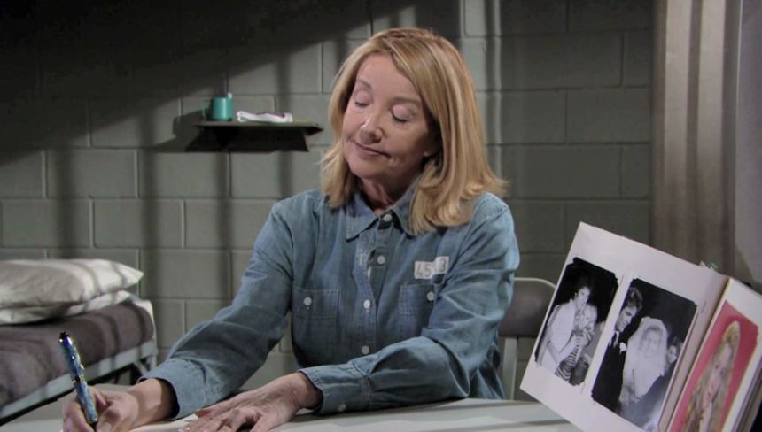 Nikki (Melody Thomas Scott) se penche sur ses souvenirs. Les Feux de l'Amour,
épisode 11628 (20 février 2019,
CBS)
