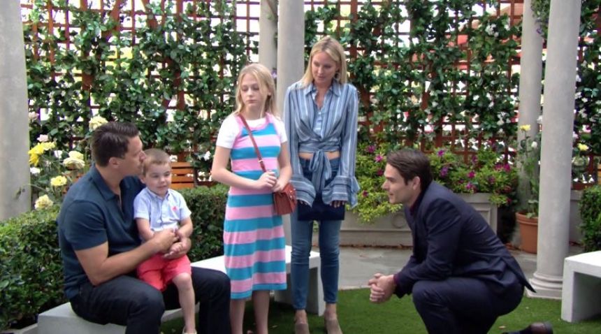 L'arrivée d'Adam (Mark Grossman) met tout le monde mal à l'aise. Les Feux de l'Amour,
épisode 11728 (15 juillet 2019,
CBS)