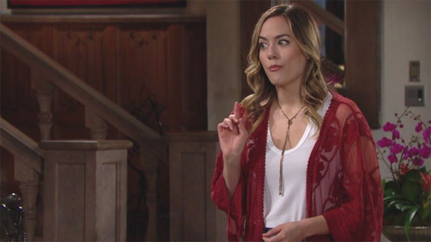 Hope (Annika Noelle) pourrait bien avoir une idée... Amour, Gloire et Beauté/Top Models,
                     épisode 8209 (29 octobre 2019,
CBS)