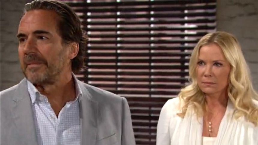 Brooke (Katherine Kelly Lang) et Ridge sont révoltés par ce qu'ils viennent de découvrir. Amour, Gloire et Beauté/Top Models,
épisode 8615 (30 septembre 2021,
CBS)