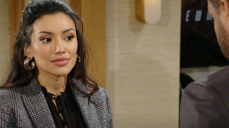 Audra (Zuleyka Silver) doit poser une question délicate à Nate... Les Feux de l'Amour,
épisode 12561 (22 février 2023,
CBS)