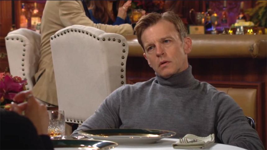 Tucker (Trevor St. John) a un mauvais pressentiment avec Audra. Les Feux de l'Amour,
épisode 12796 (30 janvier 2024,
CBS)