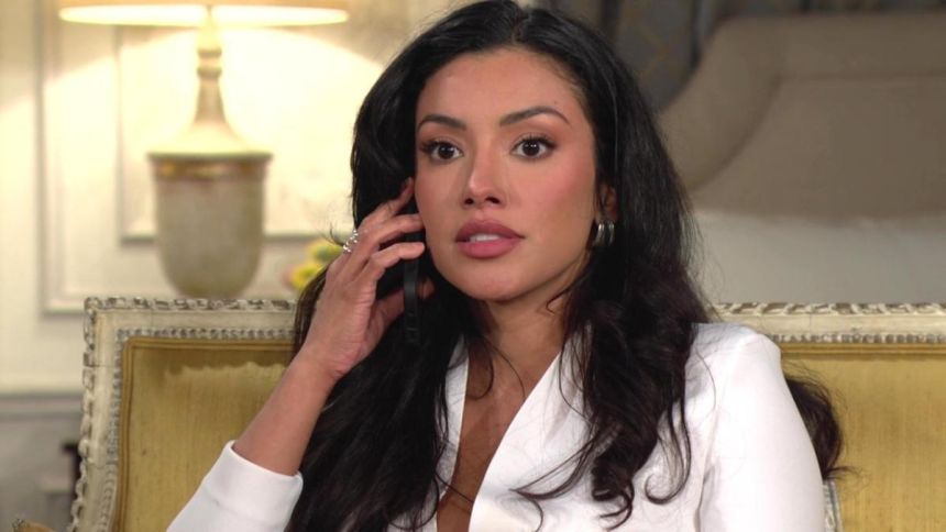 Audra (Zuleyka Silver) réalise que Tucker ne la laissera pas gagner si facilement. Les Feux de l'Amour,
                     épisode 12883 (3 juin 2024,
CBS)