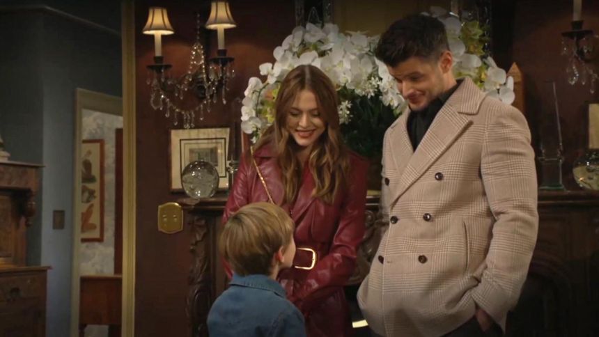 Claire (Hayley Erin) et Kyle (Michael Mealor) veulent parler à Harrison. Les Feux de l'Amour,
                     épisode 13038 (13 janvier 2025,
CBS)
