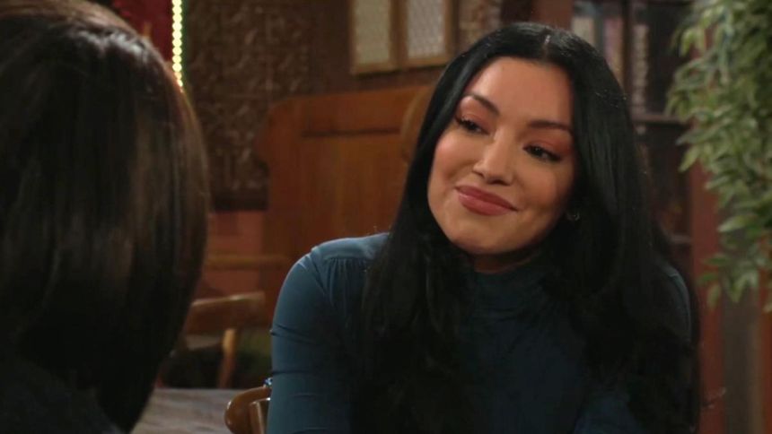 Audra (Zuleyka Silver) se confie sur son passé. Les Feux de l'Amour,
épisode 13052 (3 février 2025,
CBS)