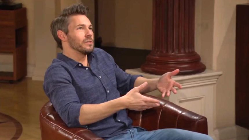 Liam (Scott Clifton) s'interroge sur le comportement de son père. Top Models,
épisode 9459 (23 avril 2025,
RTS)