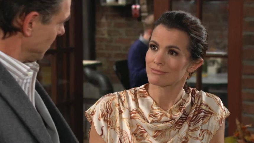 Billy (Jason Thompson) et Chelsea (Melissa Claire Egan) s'échangent quelques mots. Les Feux de l'Amour,
épisode 13074 (5 mars 2025,
CBS)