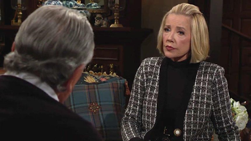 Nikki (Melody Thomas Scott) ne veut pas que Victor interfère avec le couple de Claire et Kyle. Les Feux de l'Amour,
épisode 13103 (17 avril 2025,
CBS)