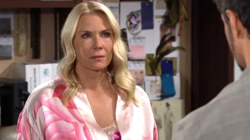 L'attitude de Thomas commence à sérieusement alarmer Brooke (Katherine Kelly Lang). Amour, Gloire et Beauté/Top Models,
                     épisode 9610 (15 septembre 2025,
CBS)