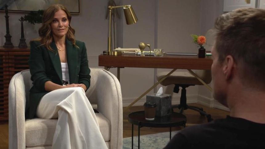 Taylor (Rebecca Budig) aime explorer la psyché de Deacon… Amour, Gloire et Beauté/Top Models,
                     épisode 9666 (4 décembre 2025,
CBS)