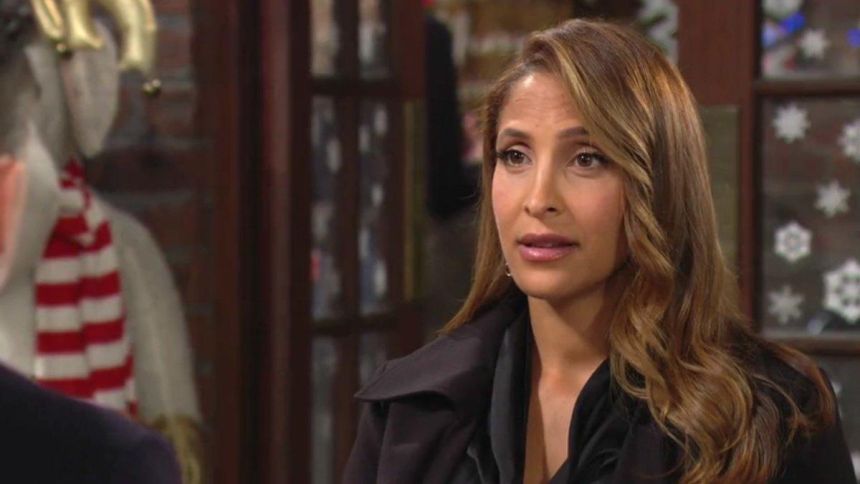 Lily (Christel Khalil) se demande où Cane veut en venir. Les Feux de l'Amour,
                     épisode 13271 (11 décembre 2025,
CBS)